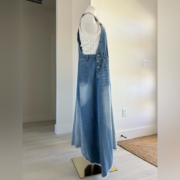 Easel Southern Swag Bohemian Denim Jean Overalls Handkerchief Dress Womens L - Picture 6 of 12